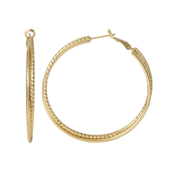 NEW 14K Gold Flash Plated Brass Twisted Hoop Earrings - Picture 2 of 3